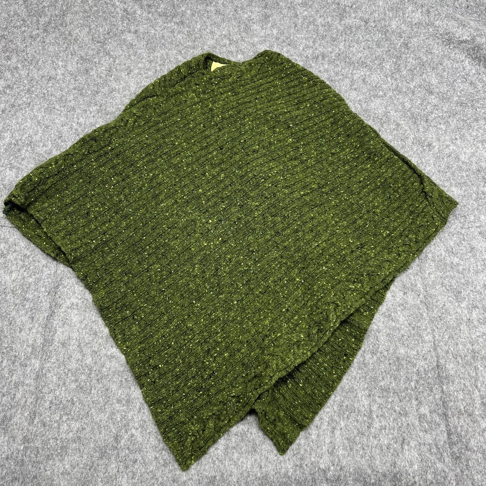 Irelandseye Sweater Womens S/M Green Chunky-Knit Cape Open Heavyweight Wool
